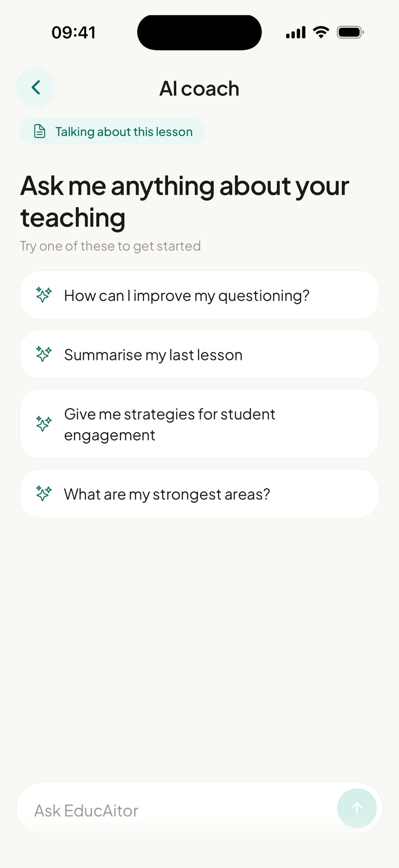 EducAitor AI coach start screen